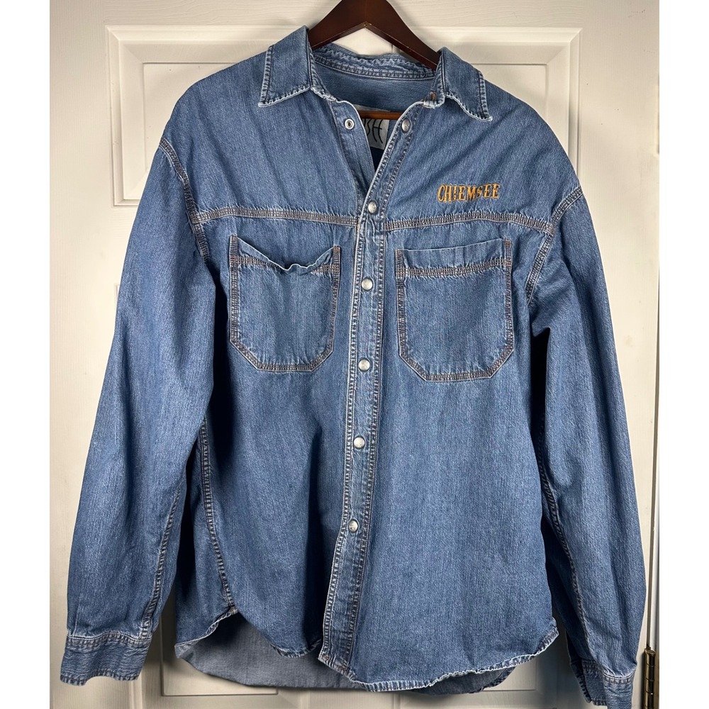 Chiemsee Jeans Mens Vintage Denim Button Down Shirt Medium Wash Blue XL Logo